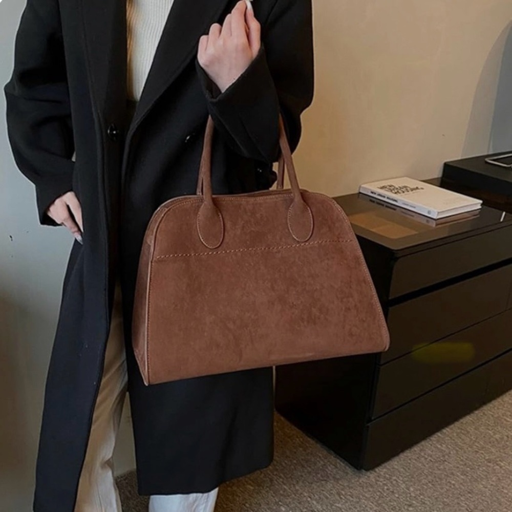 Brown Satchel PU Leather - Handled Tote - Cross Body Tote - Brown Suede Tote